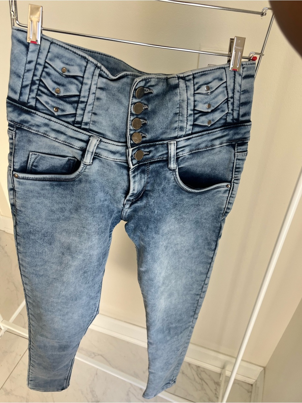 High-Waist Blue Women’s Jeans with Button Fly